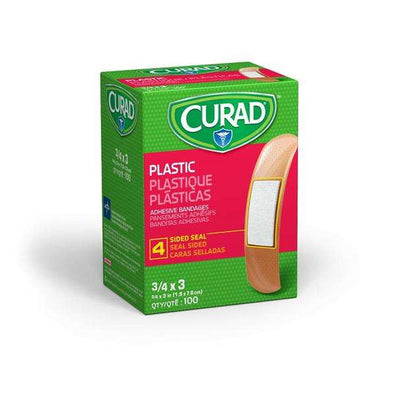 Bandage Strips Plastic Curad 3/4x3" Flexible Flesh LF 100/Bx, 12 BX/CA - Surgical Supplies NY
